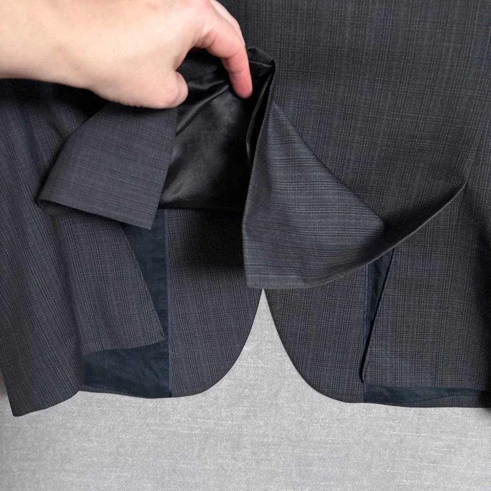 Banana Republic Sport Coat 42L Tailored Slim‎ Fit Gray Wool Glen Check Blazer